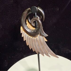🪽 Hand-Carved Wing Statement Earring – Tribal / Boho / Artisan